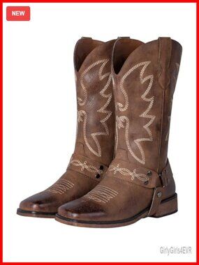 Women's Square Toe Cowgirl Boots Mid-Calf Faux Leather Western